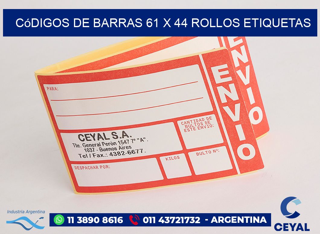 Códigos de Barras 61 x 44 ROLLOS ETIQUETAS