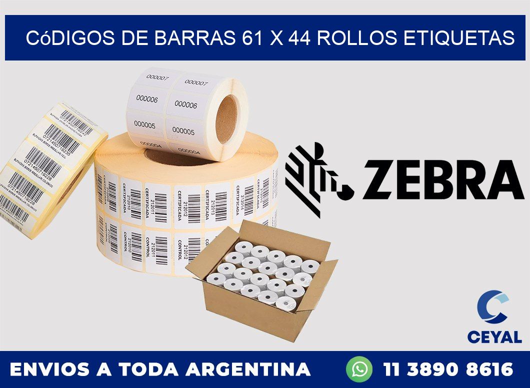 Códigos de Barras 61 x 44 ROLLOS ETIQUETAS