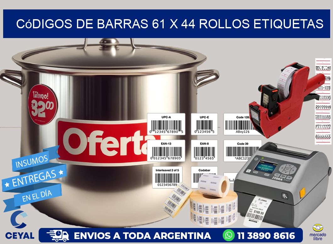 Códigos de Barras 61 x 44 ROLLOS ETIQUETAS
