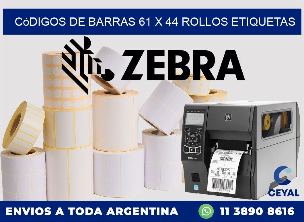 Códigos de Barras 61 x 44 ROLLOS ETIQUETAS