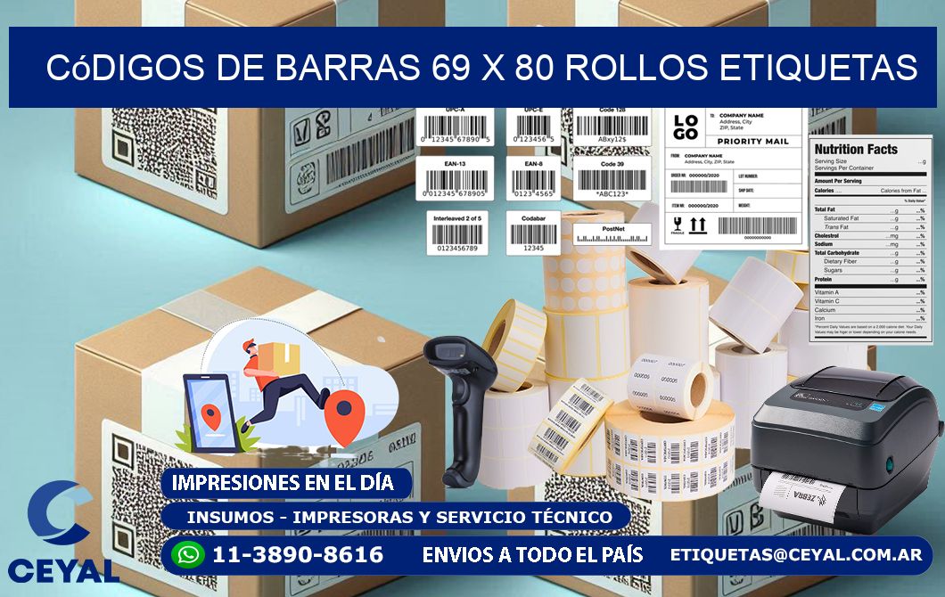 Códigos de Barras 69 x 80 ROLLOS ETIQUETAS