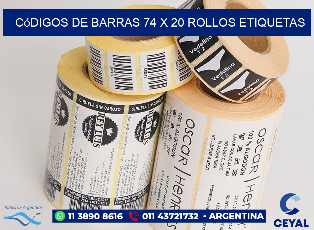 Códigos de Barras 74 x 20 ROLLOS ETIQUETAS