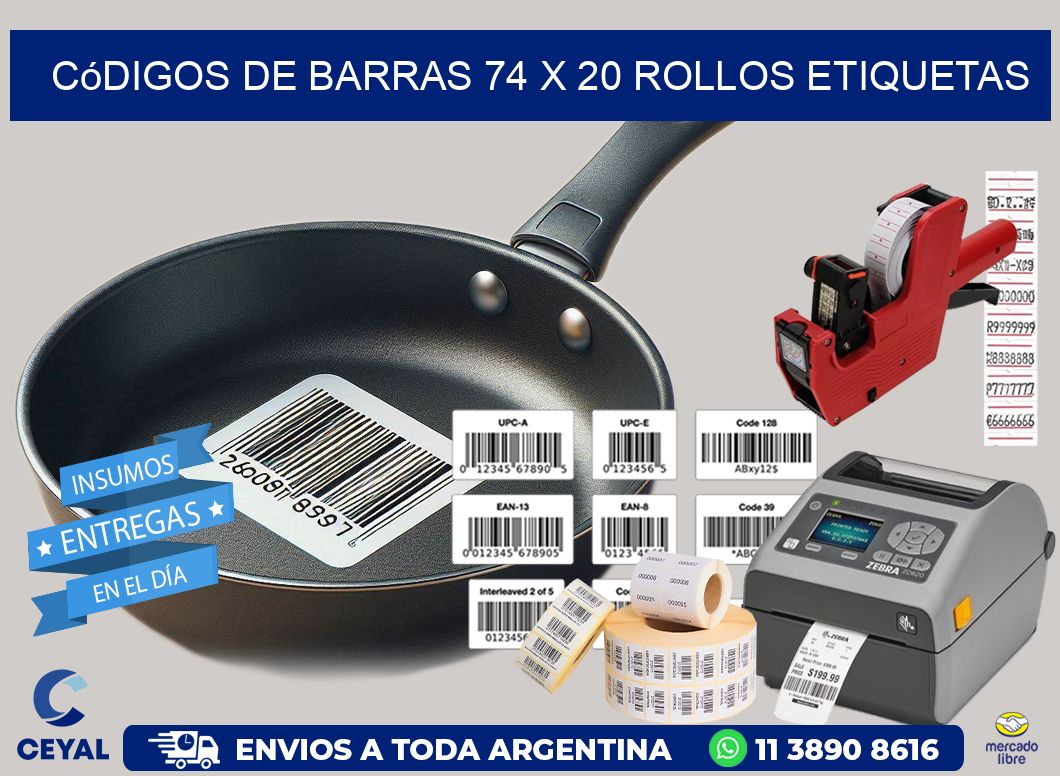 Códigos de Barras 74 x 20 ROLLOS ETIQUETAS