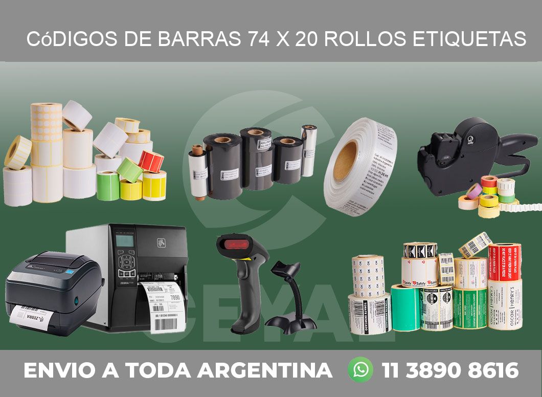 Códigos de Barras 74 x 20 ROLLOS ETIQUETAS