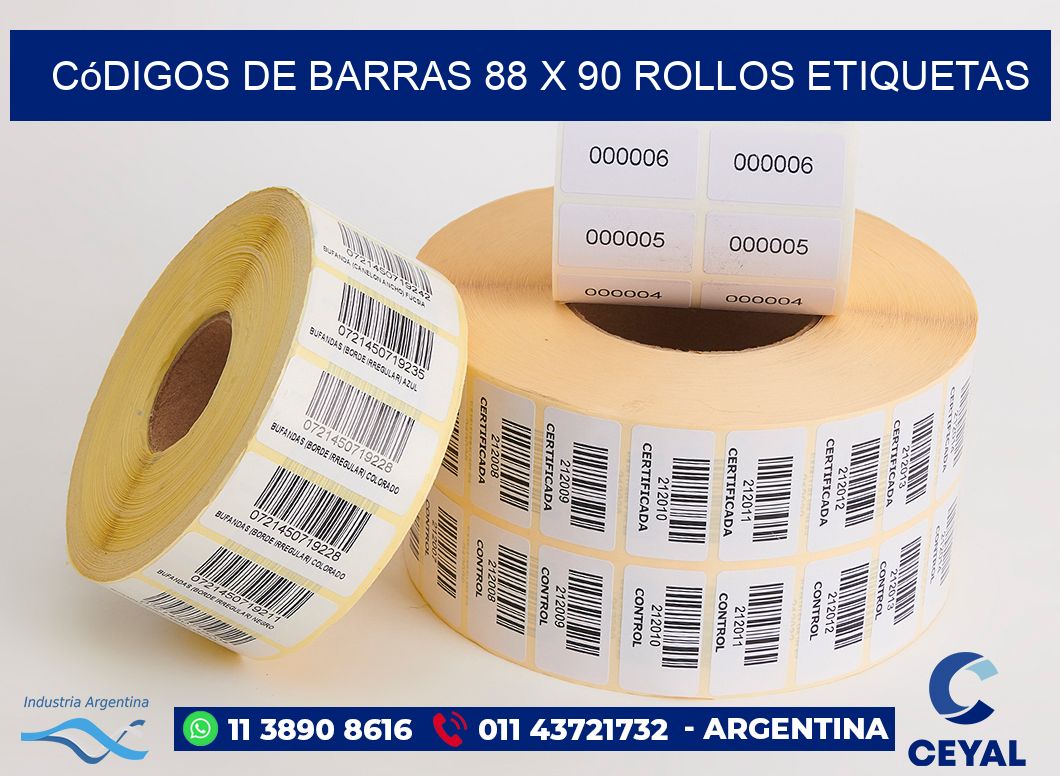 Códigos de Barras 88 x 90 ROLLOS ETIQUETAS