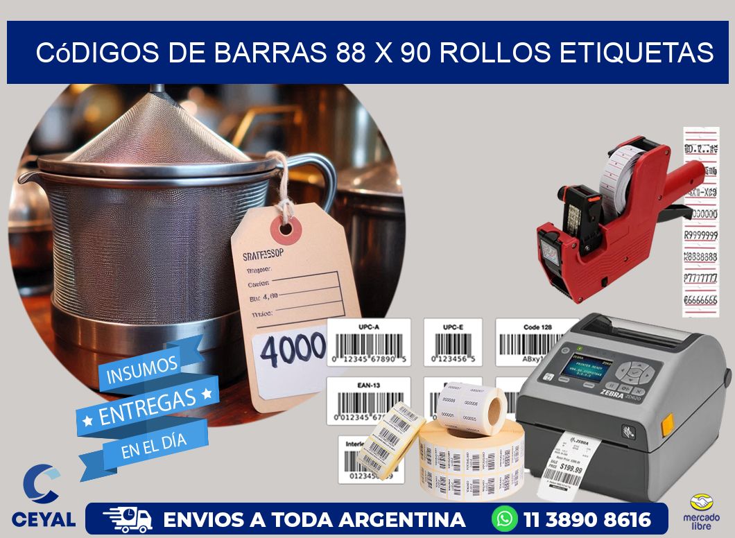 Códigos de Barras 88 x 90 ROLLOS ETIQUETAS
