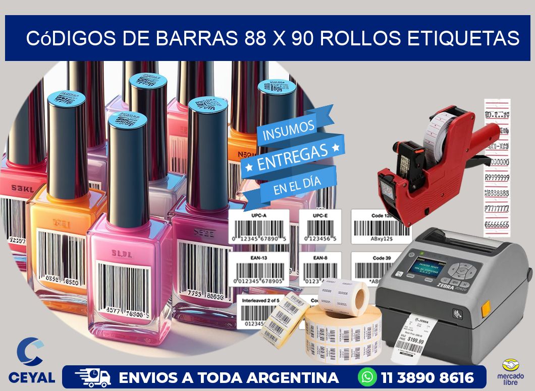 Códigos de Barras 88 x 90 ROLLOS ETIQUETAS