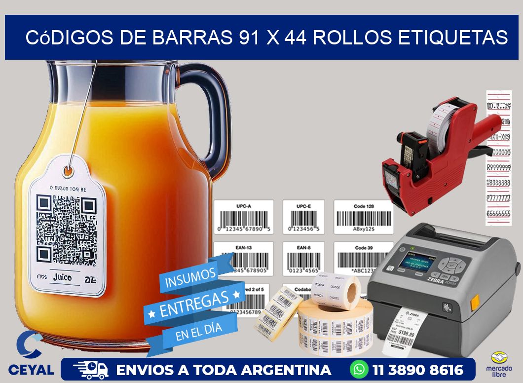 Códigos de Barras 91 x 44 ROLLOS ETIQUETAS