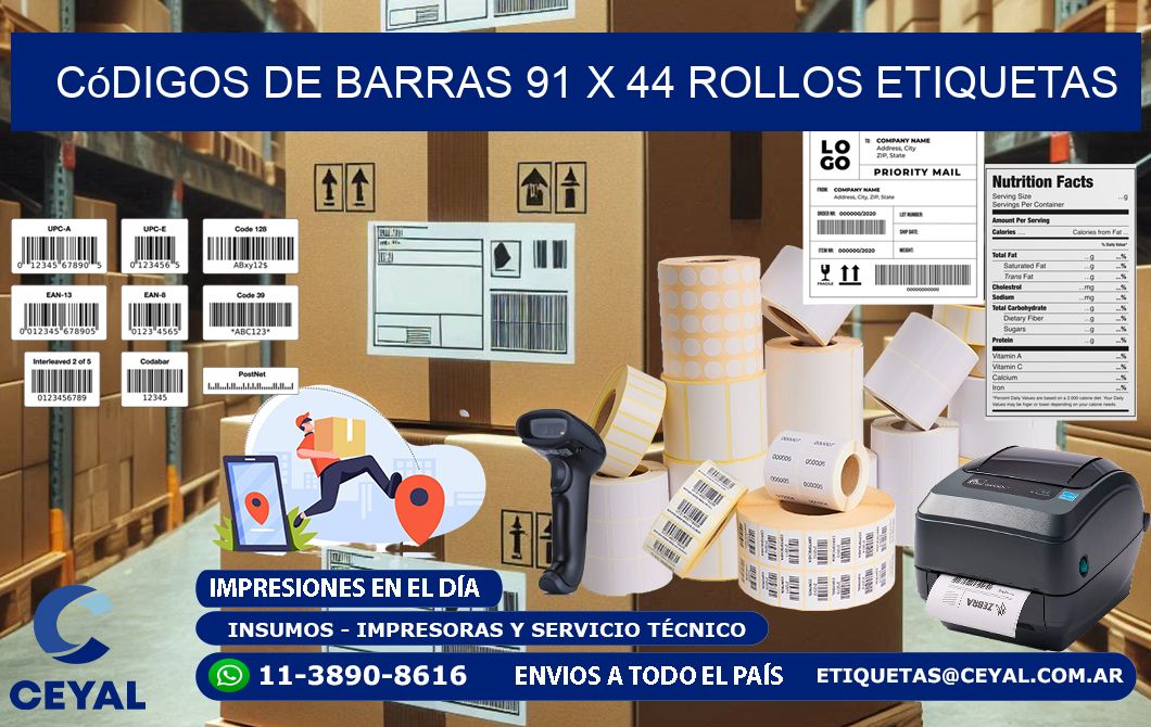 Códigos de Barras 91 x 44 ROLLOS ETIQUETAS