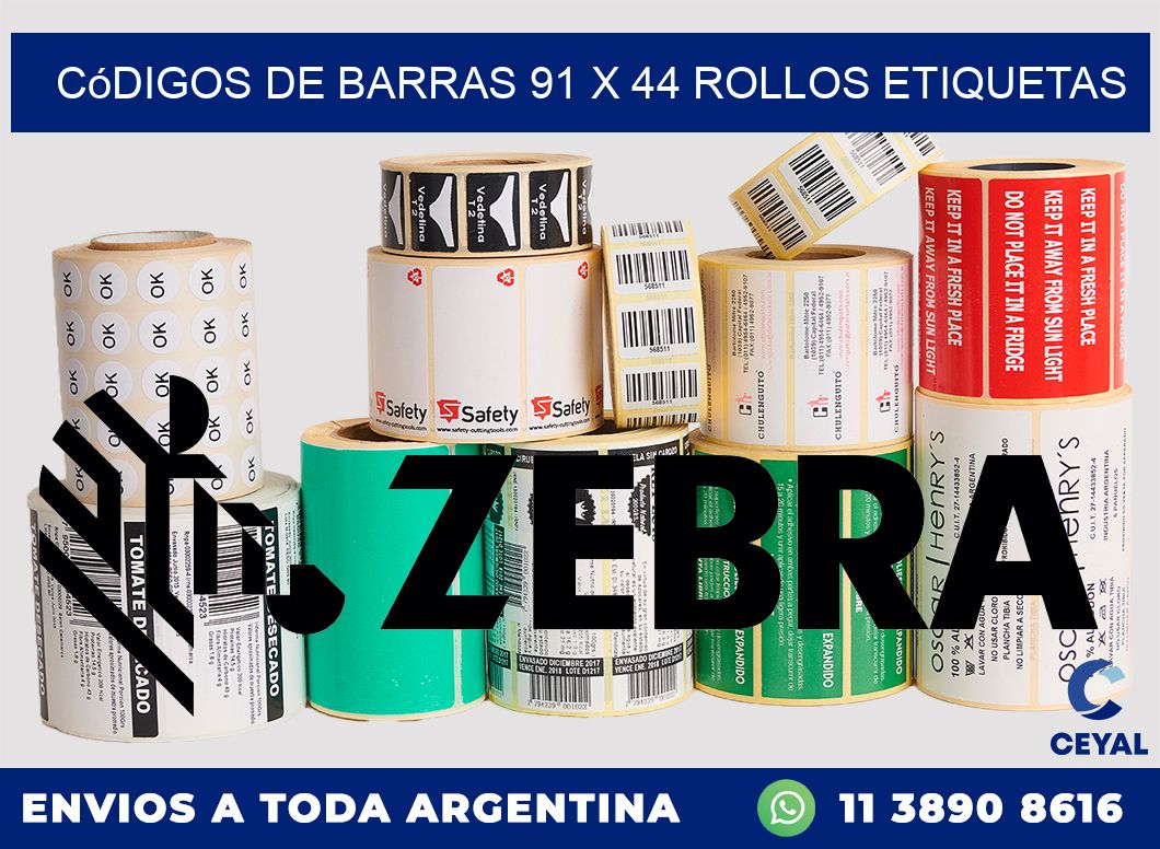 Códigos de Barras 91 x 44 ROLLOS ETIQUETAS