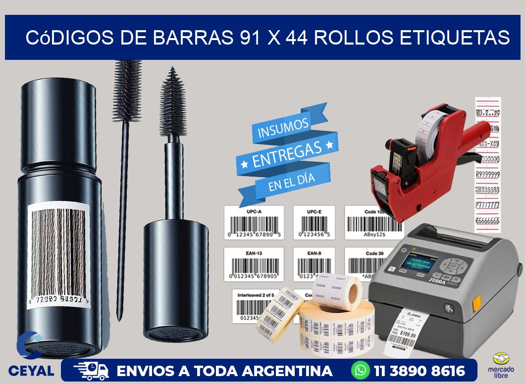 Códigos de Barras 91 x 44 ROLLOS ETIQUETAS