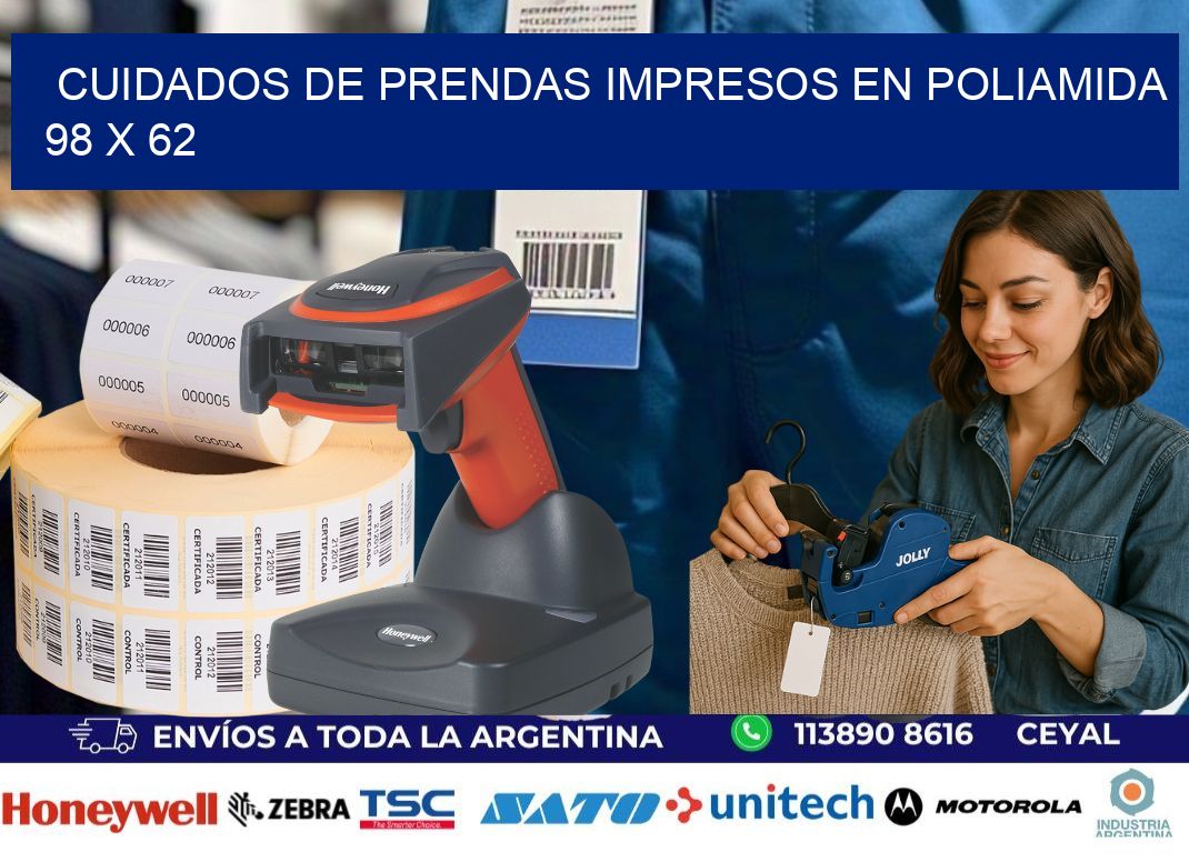 Cuidados de prendas impresos en poliamida 98 x 62