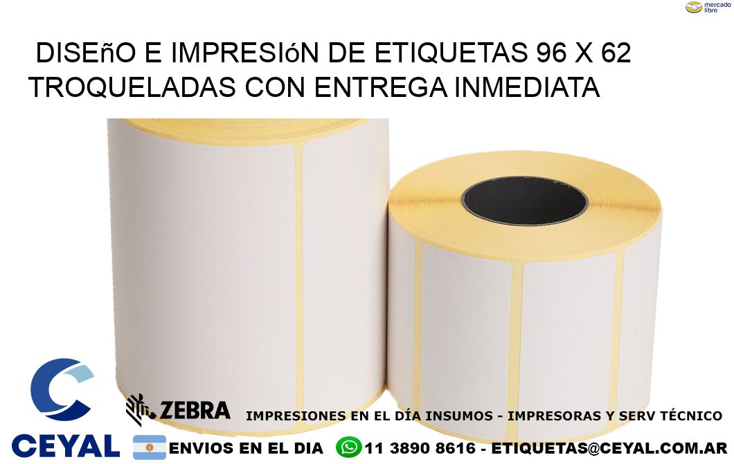 Diseño e impresión de etiquetas 96 x 62 troqueladas con entrega inmediata
