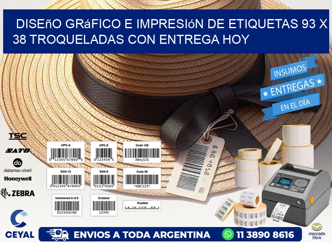 Diseño gráfico e impresión de etiquetas 93 x 38 troqueladas con entrega hoy