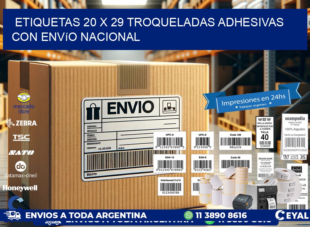 Etiquetas 20 x 29 troqueladas adhesivas con envío nacional