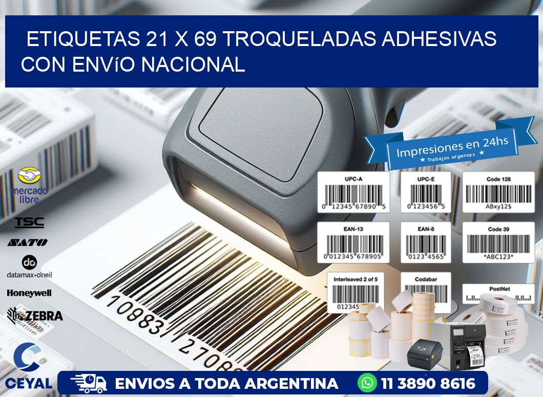 Etiquetas 21 x 69 troqueladas adhesivas con envío nacional