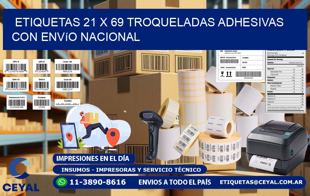 Etiquetas 21 x 69 troqueladas adhesivas con envío nacional
