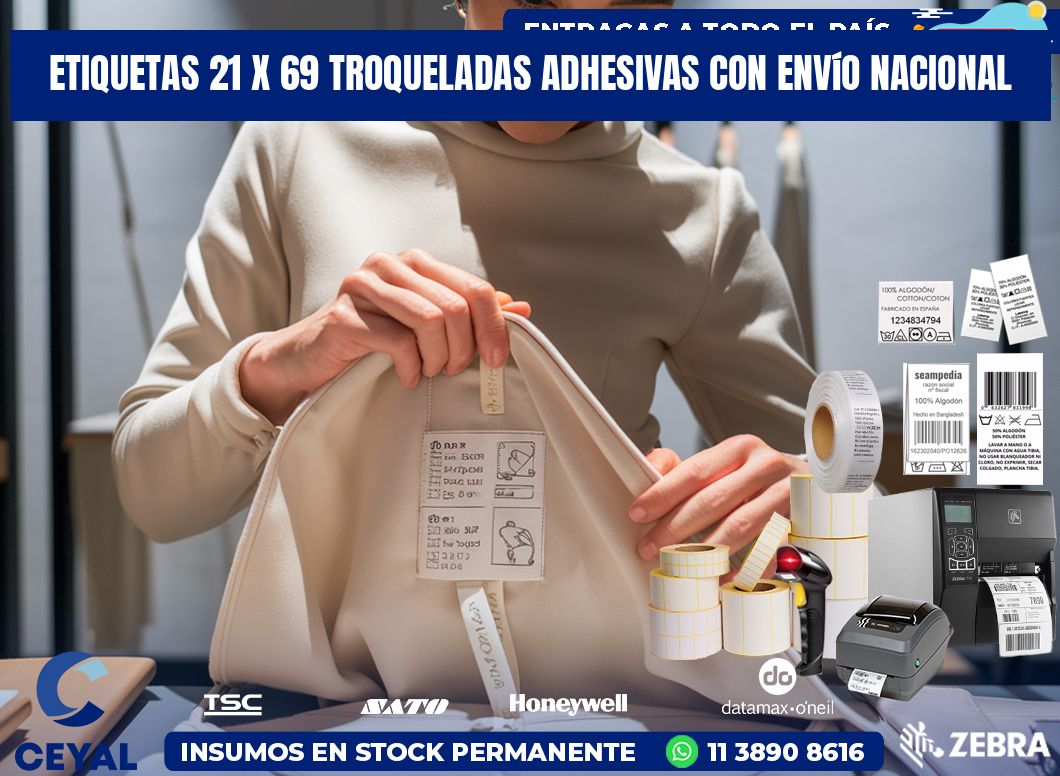 Etiquetas 21 x 69 troqueladas adhesivas con envío nacional