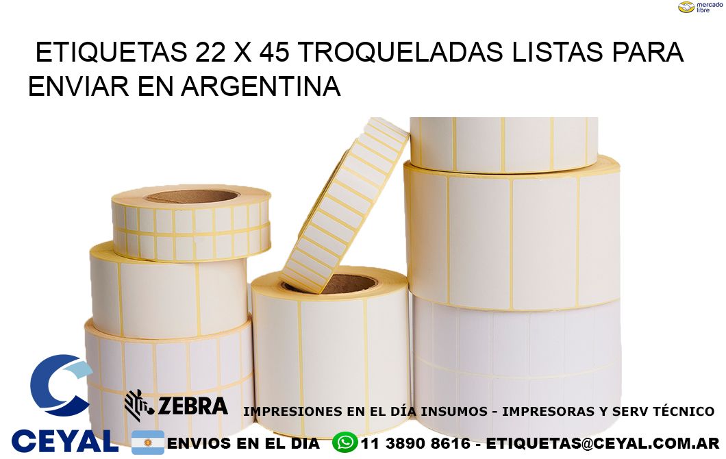 Etiquetas 22 x 45 troqueladas listas para enviar en Argentina