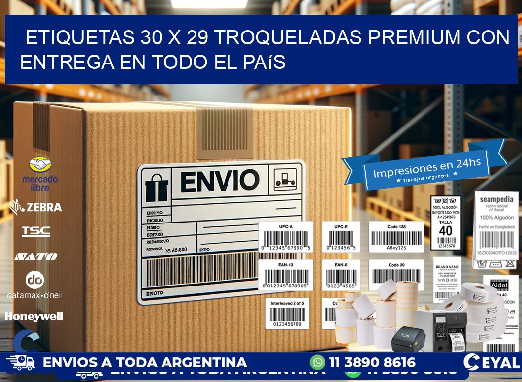 Etiquetas 30 x 29 troqueladas premium con entrega en todo el país