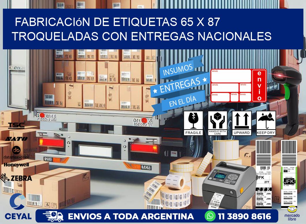 Fabricación de etiquetas 65 x 87 troqueladas con entregas nacionales