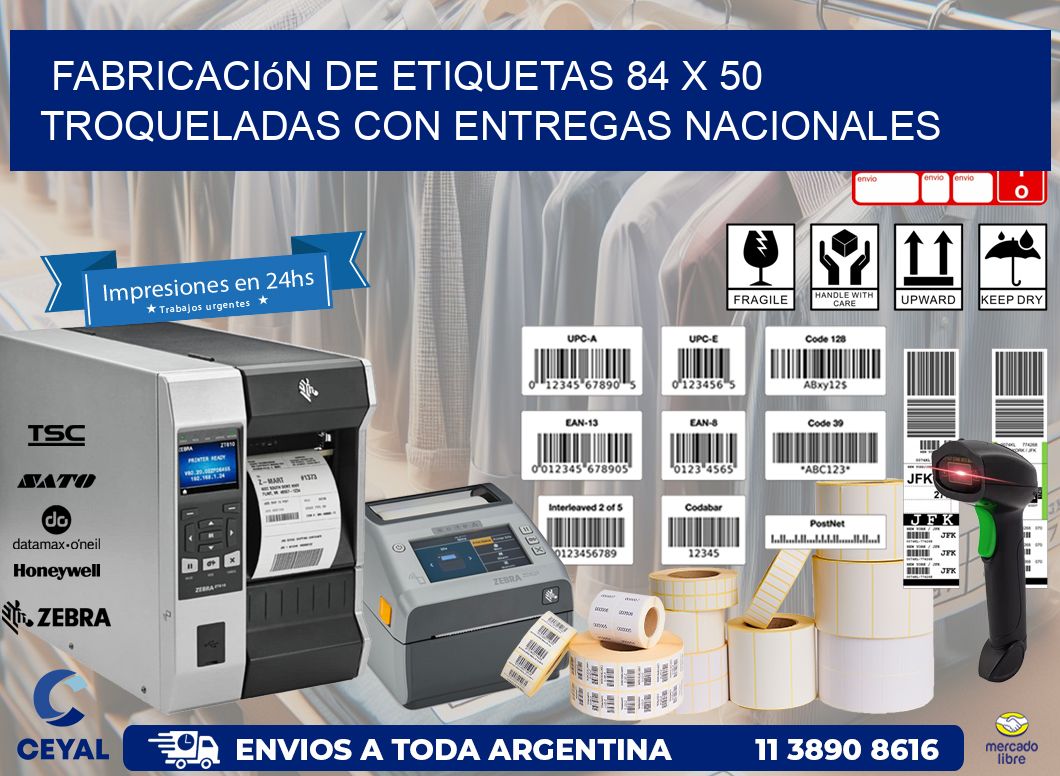 Fabricación de etiquetas 84 x 50 troqueladas con entregas nacionales