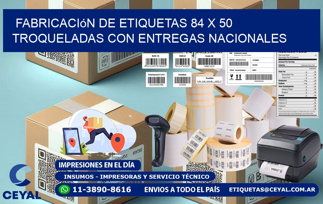 Fabricación de etiquetas 84 x 50 troqueladas con entregas nacionales