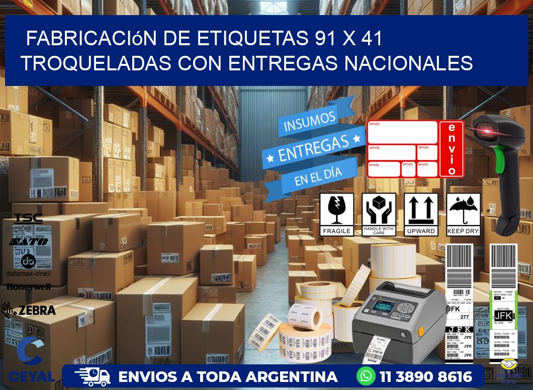 Fabricación de etiquetas 91 x 41 troqueladas con entregas nacionales