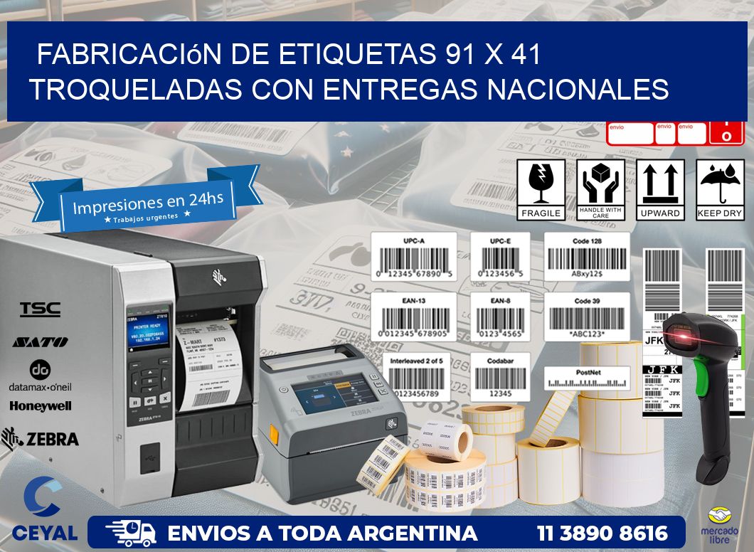 Fabricación de etiquetas 91 x 41 troqueladas con entregas nacionales