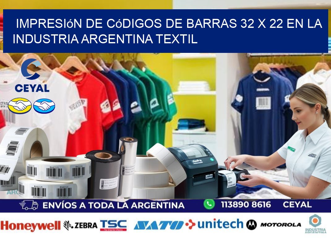 Impresión de Códigos de Barras 32 x 22 en la Industria argentina textil