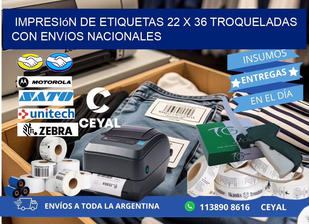 Impresión de etiquetas 22 x 36 troqueladas con envíos nacionales