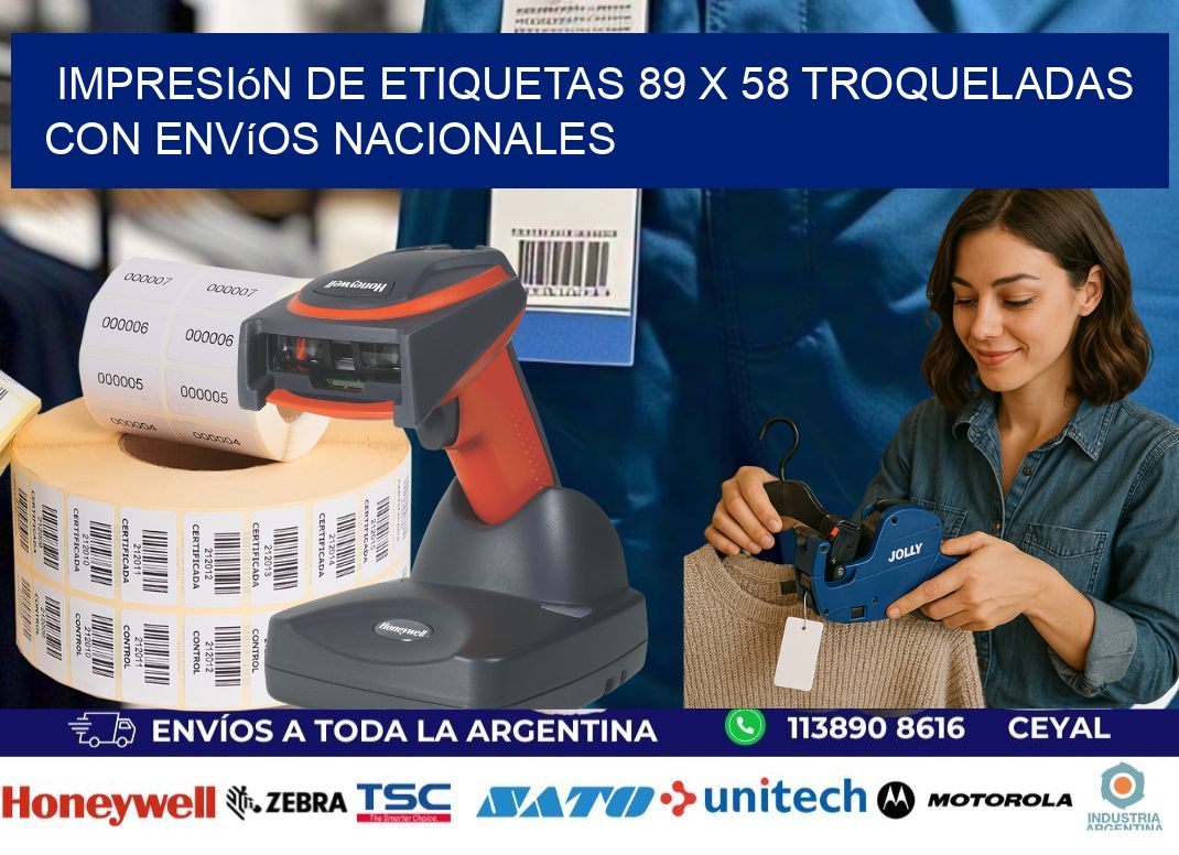 Impresión de etiquetas 89 x 58 troqueladas con envíos nacionales