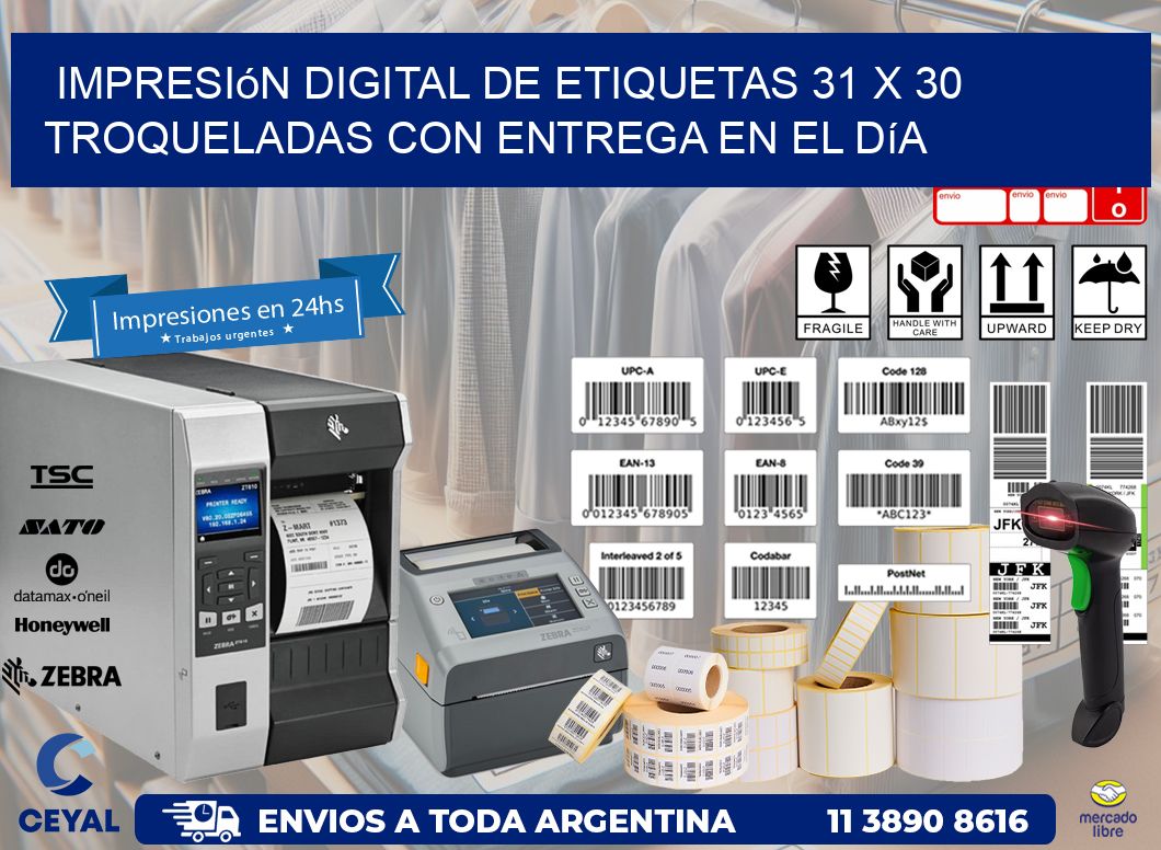 Impresión digital de etiquetas 31 x 30 troqueladas con entrega en el día