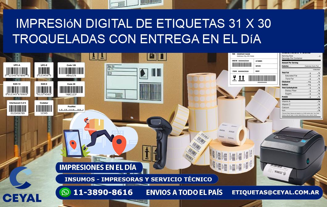 Impresión digital de etiquetas 31 x 30 troqueladas con entrega en el día