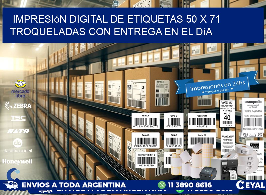 Impresión digital de etiquetas 50 x 71 troqueladas con entrega en el día