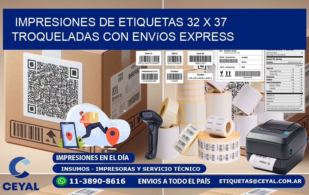 Impresiones de etiquetas 32 x 37 troqueladas con envíos express