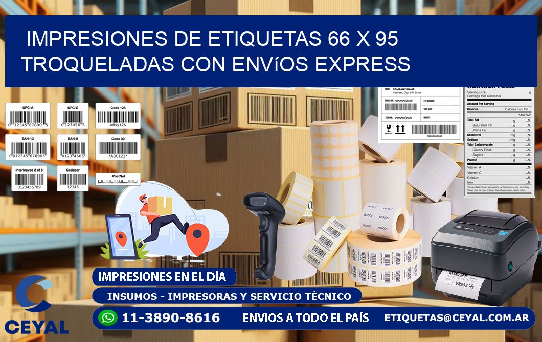 Impresiones de etiquetas 66 x 95 troqueladas con envíos express