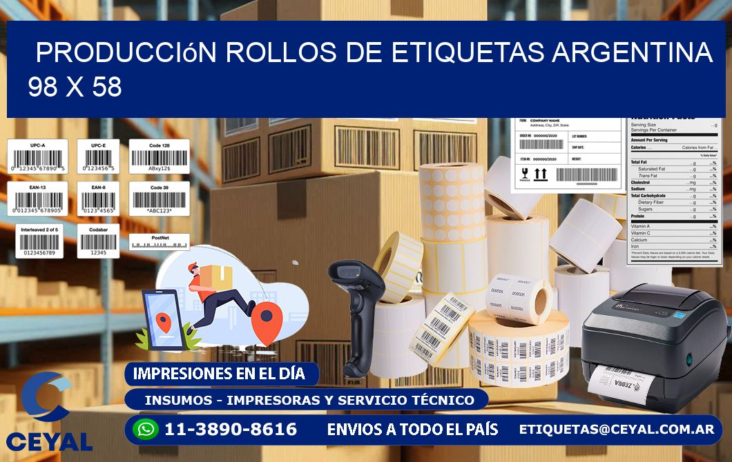 Producción ROLLOS DE ETIQUETAS ARGENTINA 98 x 58
