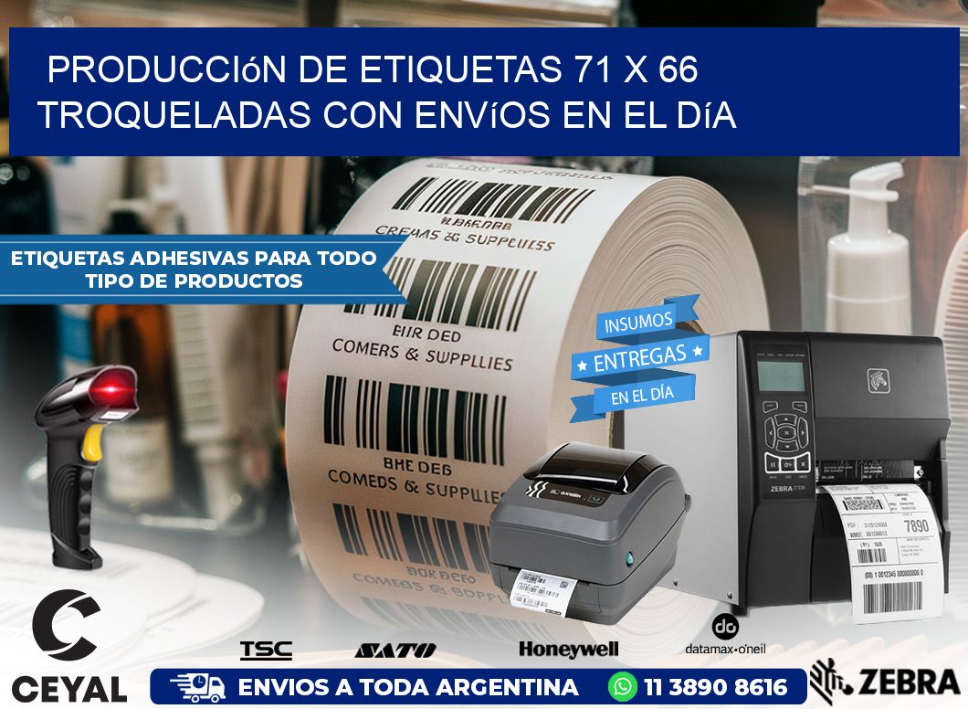 Producción de etiquetas 71 x 66 troqueladas con envíos en el día