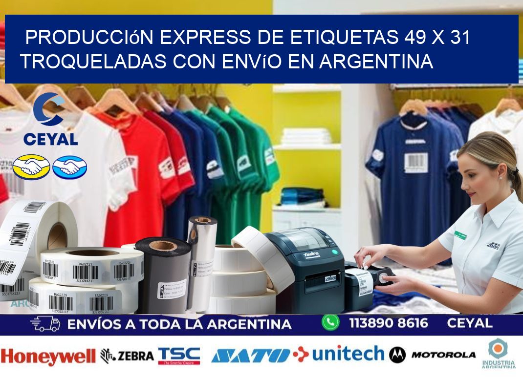 Producción express de etiquetas 49 x 31 troqueladas con envío en Argentina
