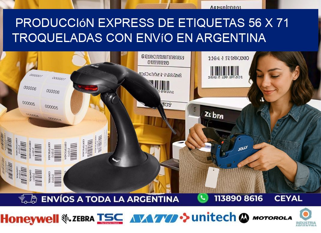Producción express de etiquetas 56 x 71 troqueladas con envío en Argentina