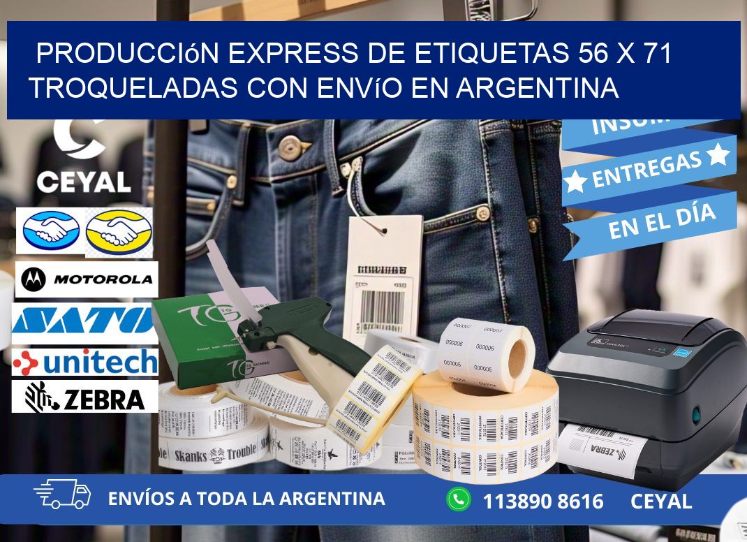 Producción express de etiquetas 56 x 71 troqueladas con envío en Argentina