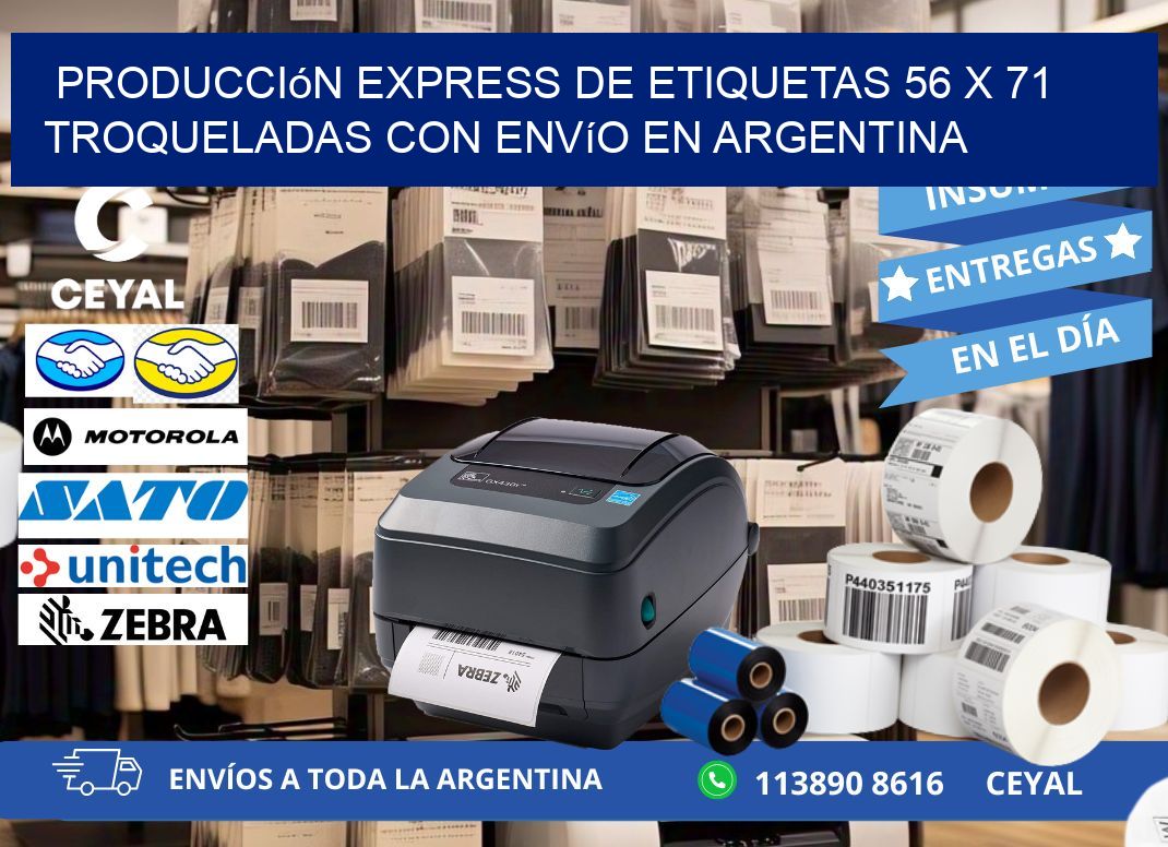 Producción express de etiquetas 56 x 71 troqueladas con envío en Argentina
