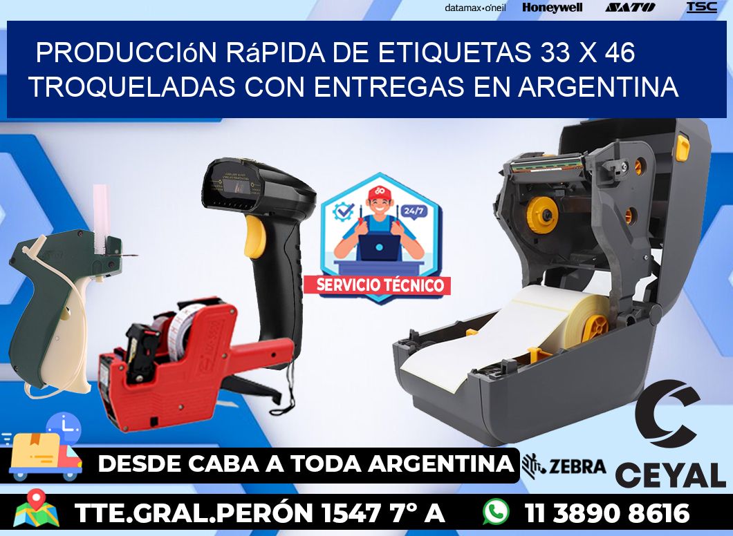 Producción rápida de etiquetas 33 x 46 troqueladas con entregas en Argentina