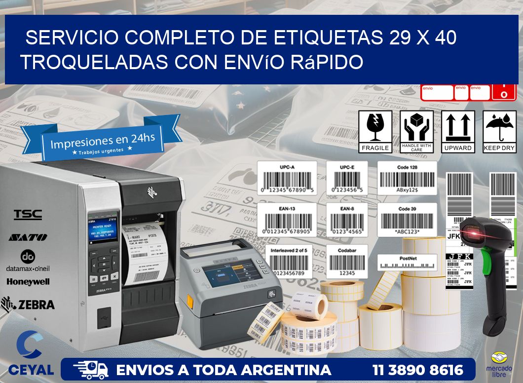 Servicio completo de etiquetas 29 x 40 troqueladas con envío rápido