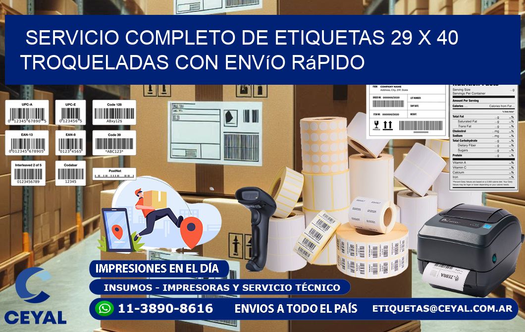 Servicio completo de etiquetas 29 x 40 troqueladas con envío rápido
