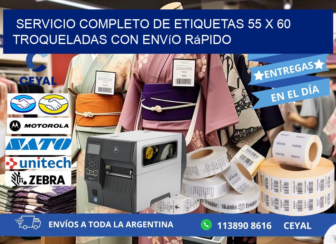 Servicio completo de etiquetas 55 x 60 troqueladas con envío rápido