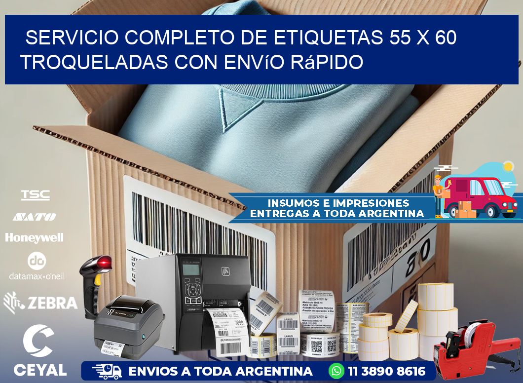 Servicio completo de etiquetas 55 x 60 troqueladas con envío rápido