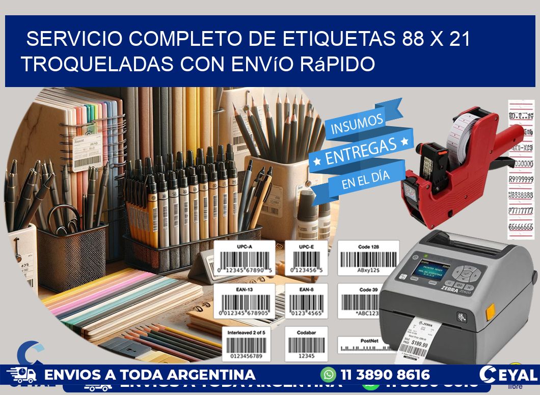 Servicio completo de etiquetas 88 x 21 troqueladas con envío rápido