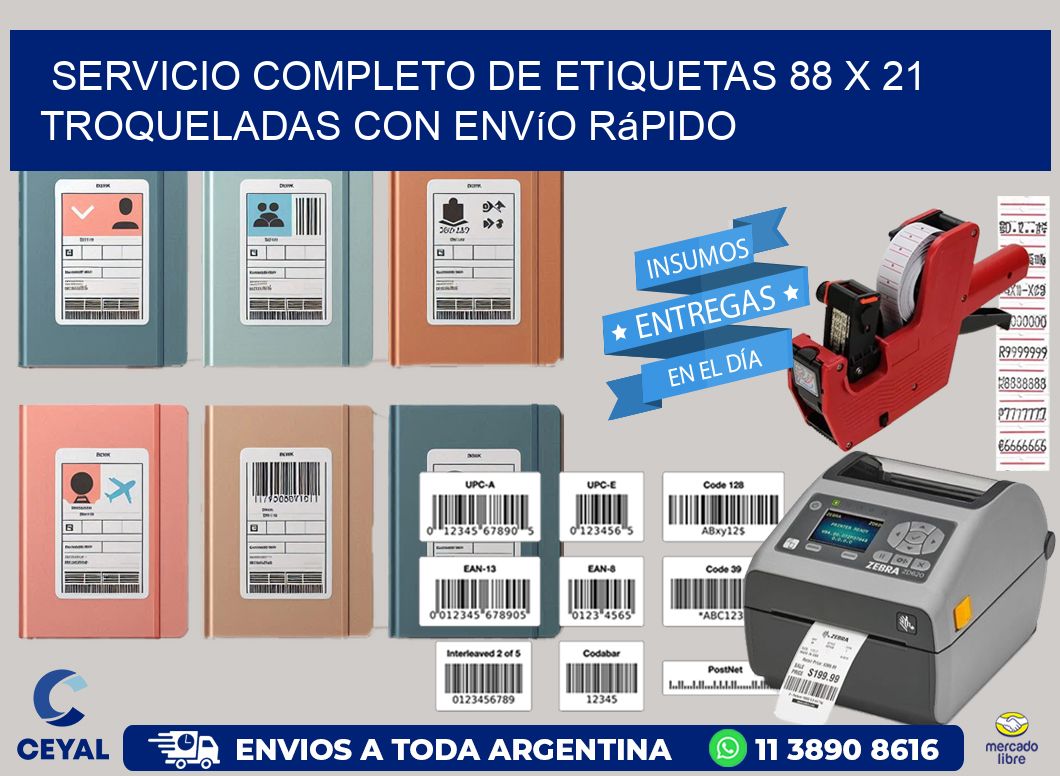 Servicio completo de etiquetas 88 x 21 troqueladas con envío rápido